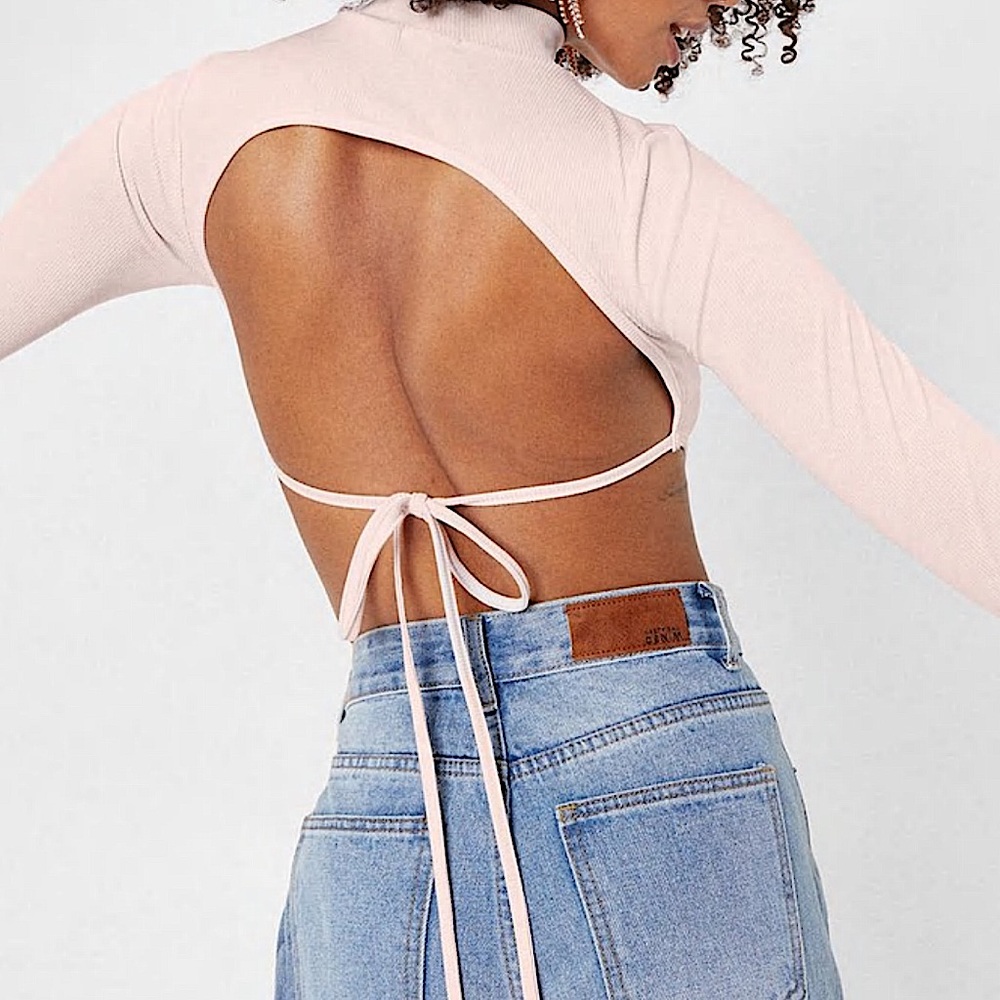 💗SOLD💗 Pink Ribbed Backless Top